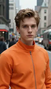 Wild Orange Suited Savior Hero In The City Street