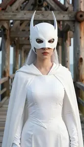 Angelic White Caped Vigilante Hero On The Pier