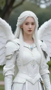 Angelic White Caped Paladin Hero In The Public Park