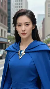 Aquatic Blue Caped Savior Hero In The Downtown District
