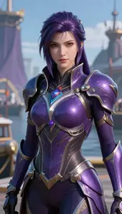Arcane Purple Armored Guardian Hero At The Harbor