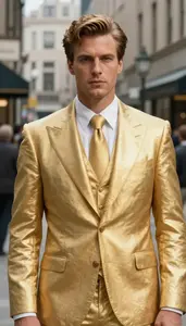 Aristocratic Gold Suited Colossus Hero In The City Street