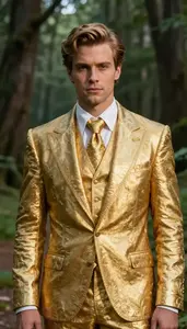 Aristocratic Gold Suited Guardian Hero On The Forest Trail