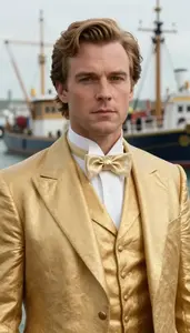 Aristocratic Gold Suited Lord Hero At The Harbor