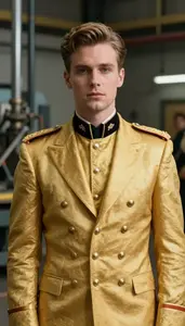 Aristocratic Gold Suited Soldier Hero In The Factory