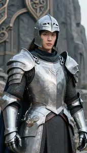 Armored Knight Silver Caped Titan Hero On The Cliff