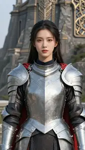 Armored Knight Silver Caped Defender Hero On The Cliff