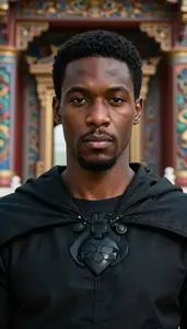 Black Caped Fighter Hero At The Palace