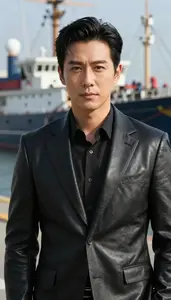 Black Leather Suited Liberator Hero At The Harbor
