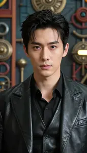 Black Leather Suited Warrior Hero In The Factory
