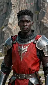 Black And Red Knight Hero On The Cliff