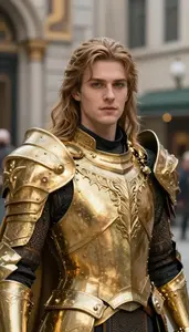 Blessed Gold Armored Paladin Hero In The Commercial District