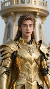 Blessed Gold Armored Prince Hero At The Observation Tower