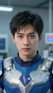 Blue And Silver Fighter Hero In The Laboratory