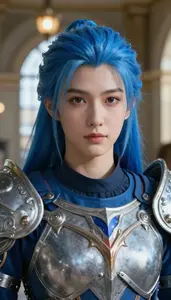 Blue And Silver Paladin Hero At The Train Station