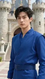 Blue Suited Fighter Hero At The Castle