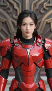Bright Red Armored Defender Hero At The Academy