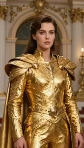 Brilliant Gold Caped Enforcer Hero At The Palace