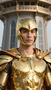 Brilliant Gold Caped Defender Hero At The Observation Tower