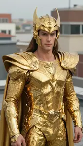 Brilliant Gold Caped Titan Hero On The Rooftop