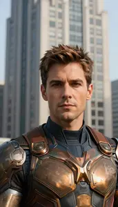 Bronze Clad Avenger Hero At The Downtown Tower