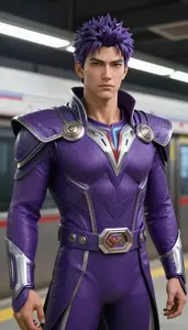 Celestial Purple Suited Titan Hero In The Subway Station