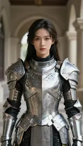 Chrome Silver Armored Knight Hero In The Corridor