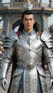 Colossal Silver Armored General Hero On The Pier