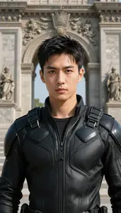 Combat Ready Black Suited Paragon Hero At The Historic