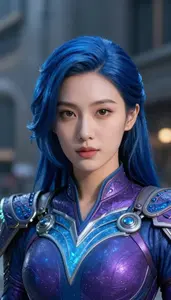 Cosmic Blue And Purple Liberator Hero In The Commercial
