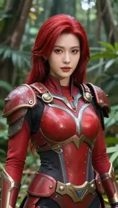 Crimson Armored Defender Hero In The Jungle