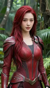 Crimson Armored Enforcer Hero In The Jungle
