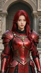 Crimson Armored Paladin Hero At The Ancient Ruins