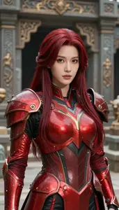 Crimson Armored Savior Hero At The Ancient Ruins