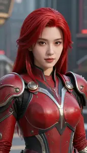 Crimson Armored Warrior Hero In The Metropolis