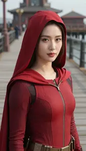 Crimson Caped Enforcer Hero On The Pier