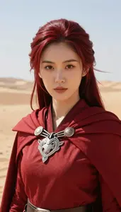 Crimson Caped Warrior Hero In The Desert Landscape