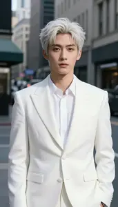 Crystalline White Suited Champion Hero In The City Street