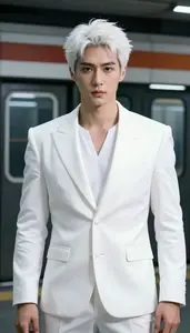 Crystalline White Suited Fighter Hero In The Subway Station