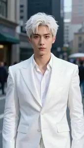 Crystalline White Suited Fighter Hero In The City Street