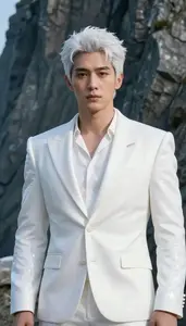 Crystalline White Suited Captain Hero On The Cliff