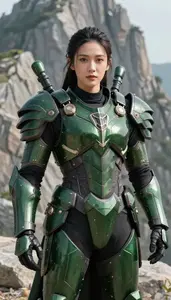 Dark Green Armored Liberator Hero On The Mountain Peak