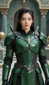 Dark Green Armored Operative Hero At The Ancient Ruins