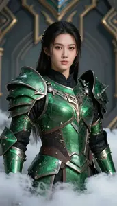 Dark Green Armored Paladin Hero In The Storm Cloud