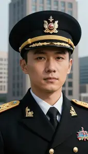 Distinguished Navy Caped General Hero At The Downtown Tower