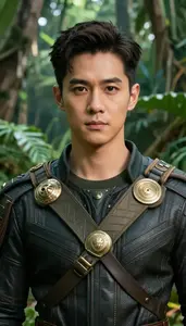 Distinguished Navy Caped Bastion Hero In The Jungle