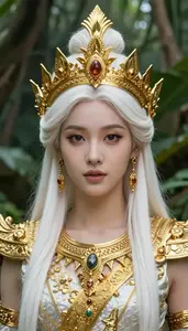 Divine Gold And White Guardian Hero In The Jungle
