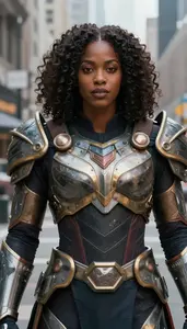 Ebony Black Armored Colossus Hero In The Metropolitan City