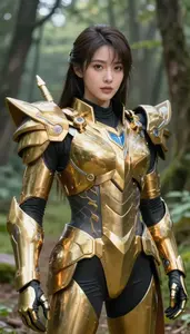 Electrical Gold Armored Warden Hero On The Forest Trail