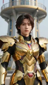 Electrical Gold Armored Master Hero At The Observation Tower